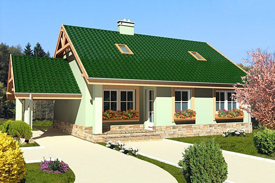 проект одноэтажного дома с двускатной крыши